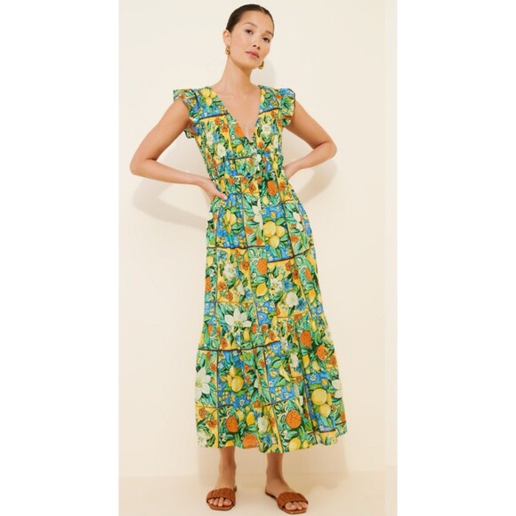 Anthropologie Dresses & Skirts - Anthropologie Midi Dress Women Peregrine Yellow Floral Preppy Vacay Boho XL NWT